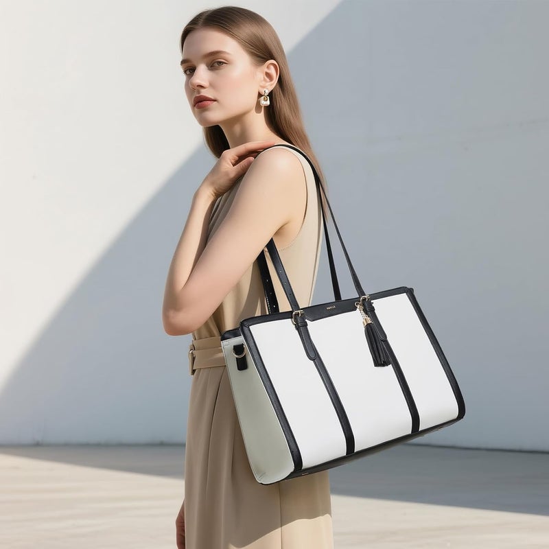 Keyli 4pc Sets Laptop Bag for Women Large Leather Laptop Briefcase with USB Charging Port Computer Shoulder tote Bags Purse - Image 3